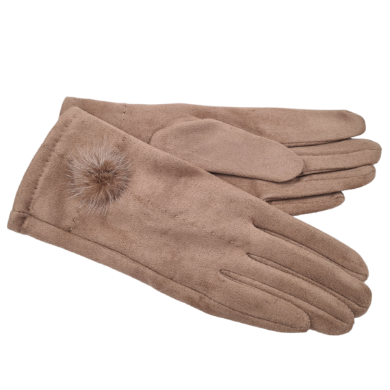 Γυναικεία γάντια με φουντίτσα - 116G2520 CAMEL