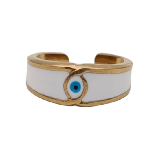 Δαχτυλίδι με μάτι και λευκό σμάλτο -334D2506