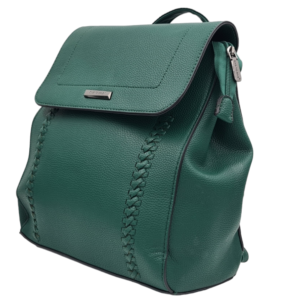 Γυναικεία τσάντα πλάτης με πλεκτές λεπτομέρειες, σε πράσινο χρώμα.
