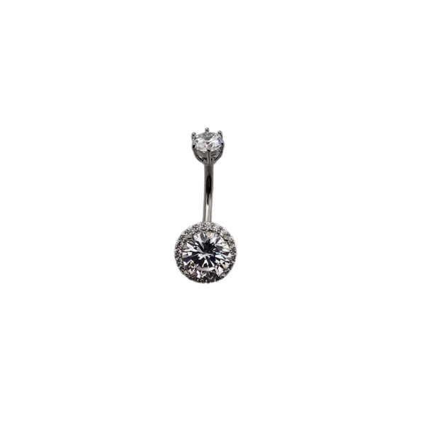 Σκουλαρίκι αφαλού με στρογγυλή πέτρα -369SA305-SILVER