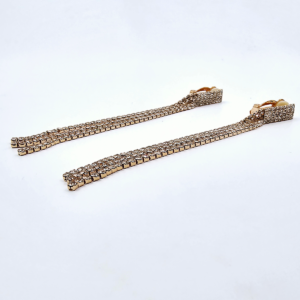 Γυναικεία σκουλαρίκια μακριά με clip και στρας χρυσό